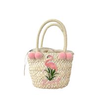 Women's Small Straw Letter Flamingo Flower Vacation Beach Weave Open Straw Bag main image 4