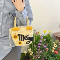 Women's Small Straw Letter Flamingo Flower Vacation Beach Weave Open Straw Bag main image 5