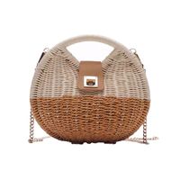 Women's Small Straw Color Block Vacation Beach Weave Lock Clasp Straw Bag sku image 1