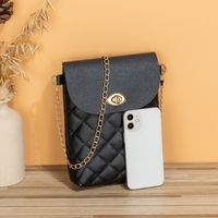 Women's Small Pu Leather Solid Color Lingge Basic Vintage Style Lock Clasp Crossbody Bag main image 4
