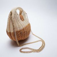 Women's Small Straw Color Block Vacation Beach Weave Lock Clasp Straw Bag main image 2