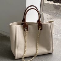 Women's Large Canvas Solid Color Basic Vintage Style Open Tote Bag main image 5