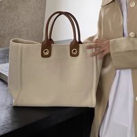 Women's Large Canvas Solid Color Basic Vintage Style Open Tote Bag main image 4