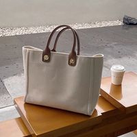 Women's Large Canvas Solid Color Basic Vintage Style Open Tote Bag main image 3