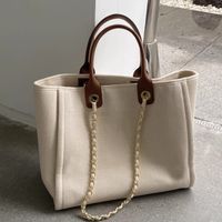 Women's Large Canvas Solid Color Basic Vintage Style Open Tote Bag main image 2