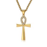 304 Stainless Steel 18K Gold Plated Hip-Hop Retro Plating Cross Pendant Necklace main image 3
