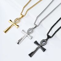 304 Stainless Steel 18K Gold Plated Hip-Hop Retro Plating Cross Pendant Necklace main image 1