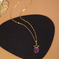 Wholesale Elegant Heart Shape Crown Copper Plating Inlay 18K Gold Plated Glass Zircon Pendant Necklace main image 4