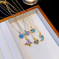 Wholesale Elegant Shiny Heart Shape Butterfly 304 Stainless Steel Copper Plating Inlay 18K Gold Plated Acrylic Zircon Pendant Necklace main image 1