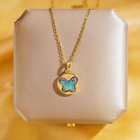 Wholesale Elegant Shiny Heart Shape Butterfly 304 Stainless Steel Copper Plating Inlay 18K Gold Plated Acrylic Zircon Pendant Necklace main image 5