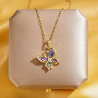 Wholesale Elegant Shiny Heart Shape Butterfly 304 Stainless Steel Copper Plating Inlay 18K Gold Plated Acrylic Zircon Pendant Necklace main image 6