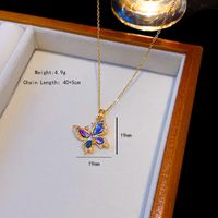 Wholesale Elegant Shiny Heart Shape Butterfly 304 Stainless Steel Copper Plating Inlay 18K Gold Plated Acrylic Zircon Pendant Necklace sku image 4