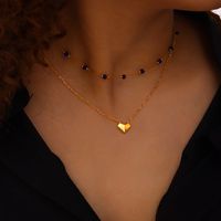 304 Stainless Steel Natural Stone 18K Gold Plated Elegant Simple Style Beaded Plating Round Heart Shape Double Layer Necklaces main image 2