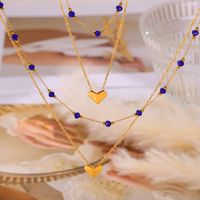 304 Stainless Steel Natural Stone 18K Gold Plated Elegant Simple Style Beaded Plating Round Heart Shape Double Layer Necklaces main image 5