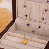 304 Stainless Steel Natural Stone 18K Gold Plated Elegant Simple Style Beaded Plating Round Heart Shape Double Layer Necklaces main image 6
