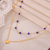 304 Stainless Steel Natural Stone 18K Gold Plated Elegant Simple Style Beaded Plating Round Heart Shape Double Layer Necklaces main image 3