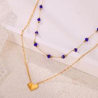 304 Stainless Steel Natural Stone 18K Gold Plated Elegant Simple Style Beaded Plating Round Heart Shape Double Layer Necklaces main image 8