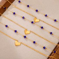 304 Stainless Steel Natural Stone 18K Gold Plated Elegant Simple Style Beaded Plating Round Heart Shape Double Layer Necklaces main image 7