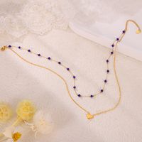304 Stainless Steel Natural Stone 18K Gold Plated Elegant Simple Style Beaded Plating Round Heart Shape Double Layer Necklaces main image 9