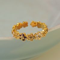 Copper 18K Gold Plated Sweet Simple Style Flowers Leaf Zircon Open Rings main image 6