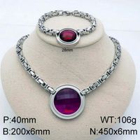 Titanium Steel 18K Gold Plated Fashion Plating Inlay Round Glass Jewelry Set sku image 3