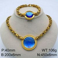 Titanium Steel 18K Gold Plated Fashion Plating Inlay Round Glass Jewelry Set sku image 9