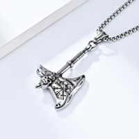 Retro Axe 304 Stainless Steel Rhinestones 18K Gold Plated Unisex Pendant Necklace main image 4