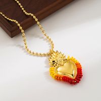 Wholesale Basic Classic Style Heart Shape Copper Plating 18K Gold Plated Seed Bead Pendant Necklace main image 2