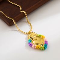 Wholesale Basic Classic Style Heart Shape Copper Plating 18K Gold Plated Seed Bead Pendant Necklace main image 3