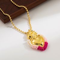 Wholesale Basic Classic Style Heart Shape Copper Plating 18K Gold Plated Seed Bead Pendant Necklace main image 4