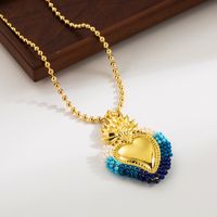 Wholesale Basic Classic Style Heart Shape Copper Plating 18K Gold Plated Seed Bead Pendant Necklace sku image 2