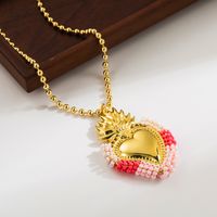 Wholesale Basic Classic Style Heart Shape Copper Plating 18K Gold Plated Seed Bead Pendant Necklace main image 6