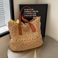 Women's Fabric Solid Color Vacation Zipper Shoulder Bag Straw Bag main image 5