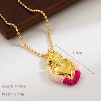 Wholesale Basic Classic Style Heart Shape Copper Plating 18K Gold Plated Seed Bead Pendant Necklace sku image 1