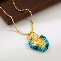 Wholesale Basic Classic Style Heart Shape Copper Plating 18K Gold Plated Seed Bead Pendant Necklace sku image 4