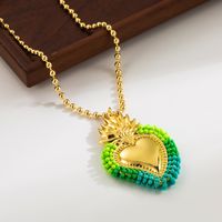 Wholesale Basic Classic Style Heart Shape Copper Plating 18K Gold Plated Seed Bead Pendant Necklace sku image 5