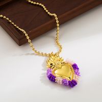 Wholesale Basic Classic Style Heart Shape Copper Plating 18K Gold Plated Seed Bead Pendant Necklace sku image 6