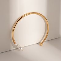 IG Style Solid Color 304 Stainless Steel Imitation Pearl 18K Gold Plated Bangle In Bulk main image 3