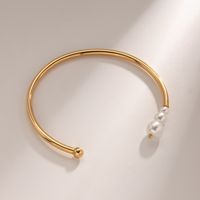 IG Style Solid Color 304 Stainless Steel Imitation Pearl 18K Gold Plated Bangle In Bulk main image 1