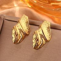 1 Pair Simple Style Sector Leaves Heart Shape Pleated 304 Stainless Steel 18K Gold Plated Ear Studs main image 6