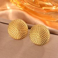 1 Pair Simple Style Sector Leaves Heart Shape Pleated 304 Stainless Steel 18K Gold Plated Ear Studs main image 5