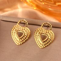 1 Pair Simple Style Sector Leaves Heart Shape Pleated 304 Stainless Steel 18K Gold Plated Ear Studs main image 8