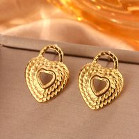 1 Pair Simple Style Sector Leaves Heart Shape Pleated 304 Stainless Steel 18K Gold Plated Ear Studs sku image 6