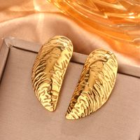 1 Pair Simple Style Sector Leaves Heart Shape Pleated 304 Stainless Steel 18K Gold Plated Ear Studs main image 12