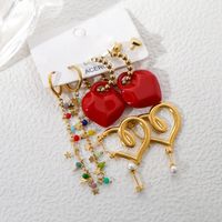 1 Set Simple Style Roman Style Heart Shape Plating Inlay 304 Stainless Steel Pearl 14K Gold Plated Drop Earrings main image 4