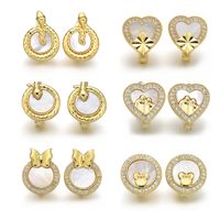 1 Par Elegante Básico Señora Forma De Corazón Mariposa Embutido Cobre Circón Chapados en oro de 18k Pendientes De Gota main image 8