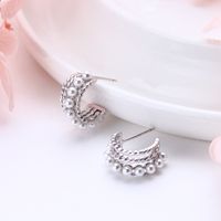 1 Pair Elegant U Shape Geometric Inlay Sterling Silver Artificial Pearls Earrings main image 9