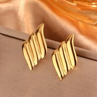 1 Pair Simple Style Sector Leaves Heart Shape Pleated 304 Stainless Steel 18K Gold Plated Ear Studs sku image 13