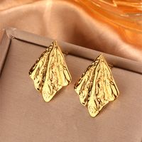 1 Pair Simple Style Sector Leaves Heart Shape Pleated 304 Stainless Steel 18K Gold Plated Ear Studs sku image 7