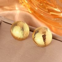 1 Pair Simple Style Sector Leaves Heart Shape Pleated 304 Stainless Steel 18K Gold Plated Ear Studs sku image 8